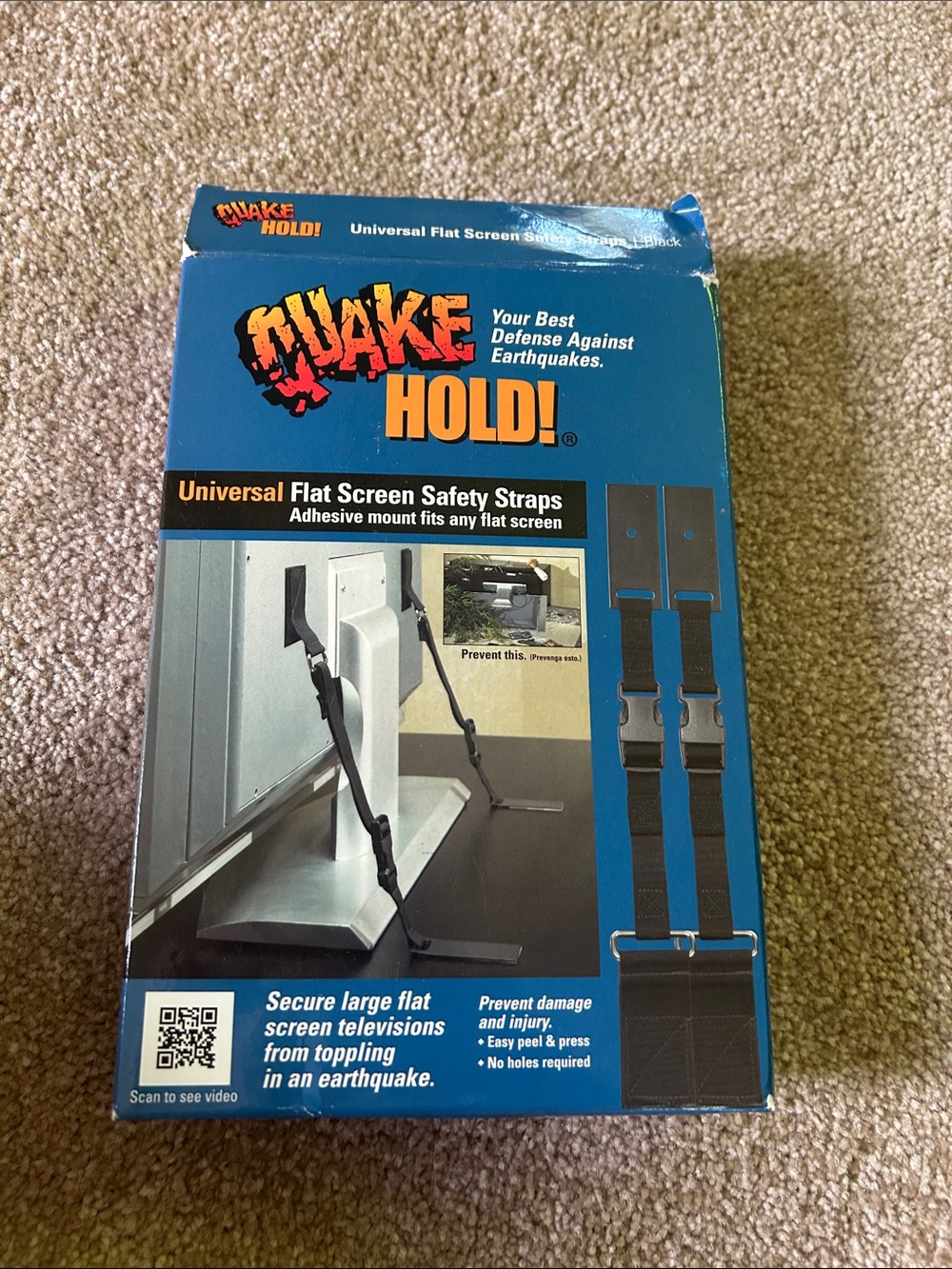 Heart 3/$18 Quake Hold! Universal Flat Screen Safety Straps - Blue Box